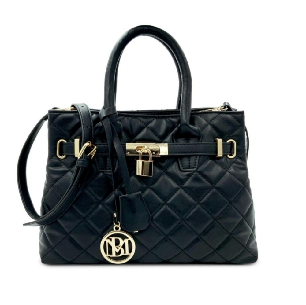NWT $99 Badgley Mischka Mini Diamond Quilted Tote With Front Lock